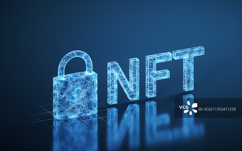 NFT数字版权加密技术概念图 3D渲染图片素材