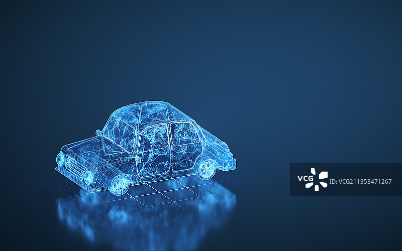 汽车与蓝色线条结构 3D渲染图片素材