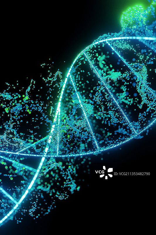 3D渲染科幻粒子效果旋转的DNA图片素材