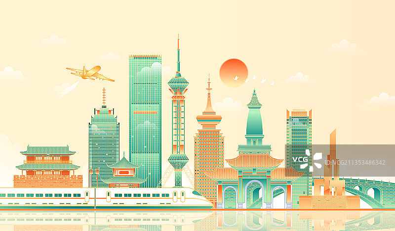 河北石家庄地标建筑矢量插画图片素材