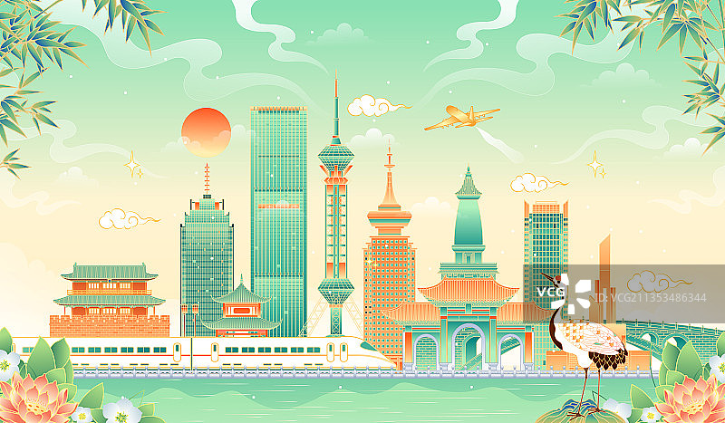 河北石家庄地标建筑矢量插画图片素材