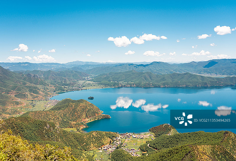 云南省泸沽湖航拍风光图片素材