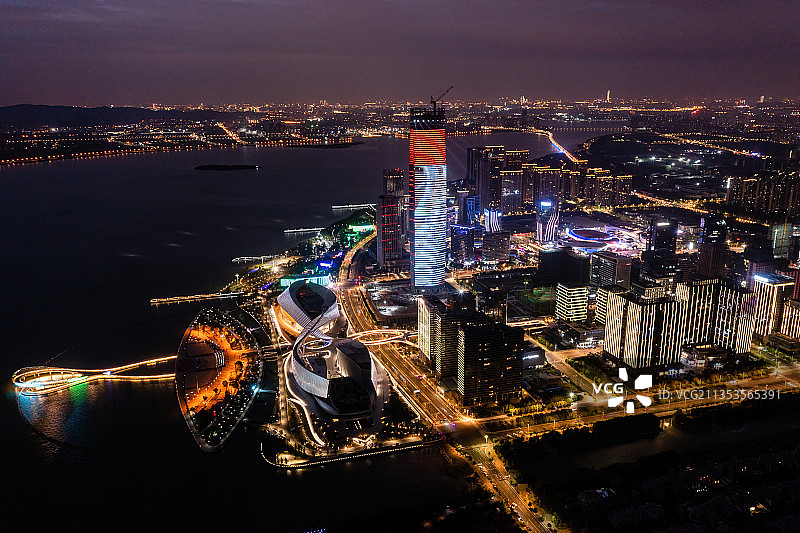 太湖新城夜景航拍图片素材
