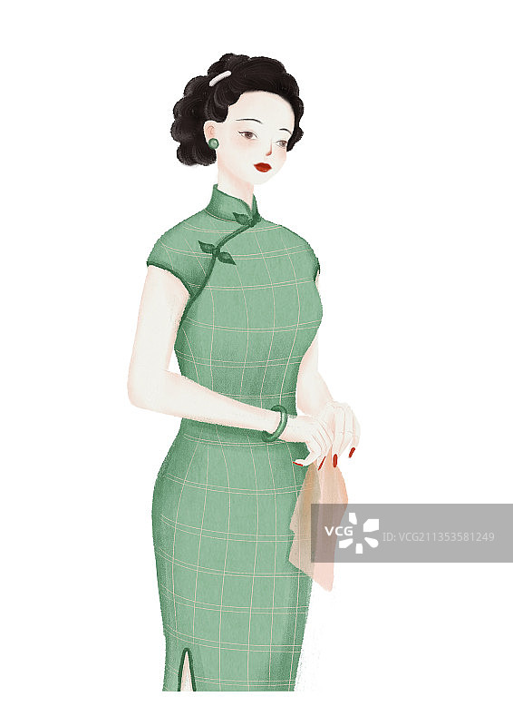 穿旗袍的女人插画图片素材