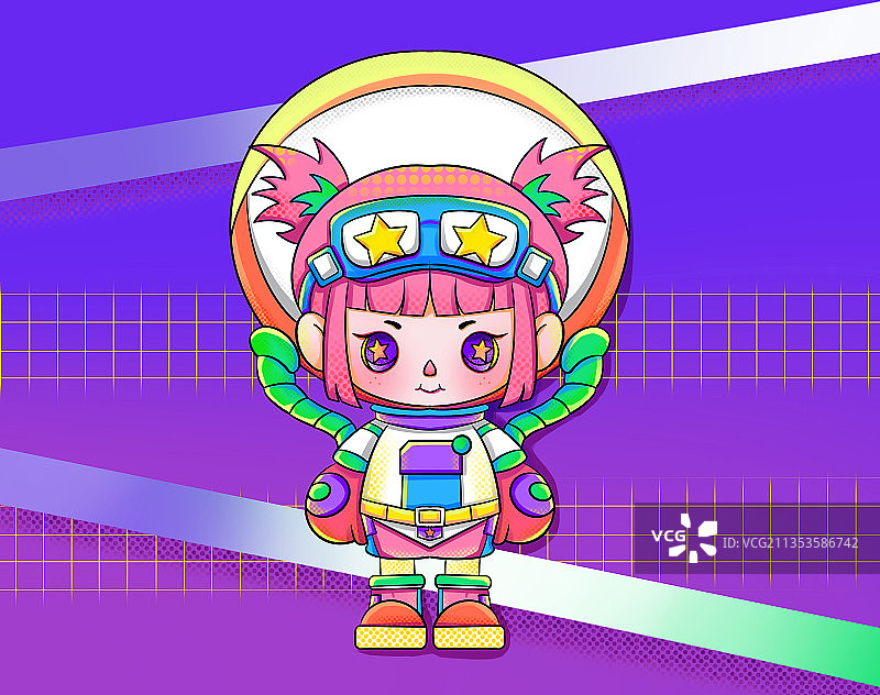 高饱和度撞色潮玩插画.图片素材