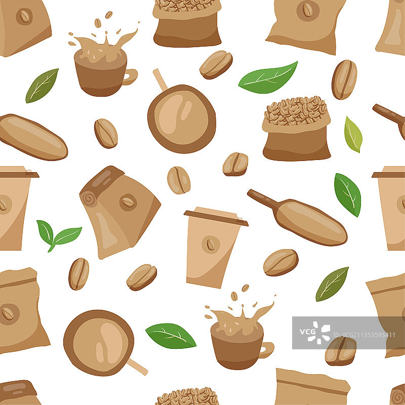 咖啡豆咖啡馆系列手绘插画无缝平铺壁纸图片素材