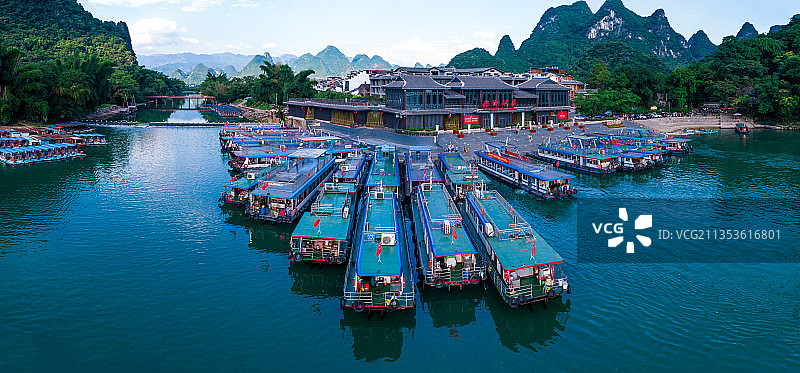 桂林兴坪全景航拍图片素材