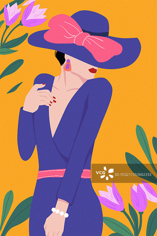 女性风格化插画创作图片素材