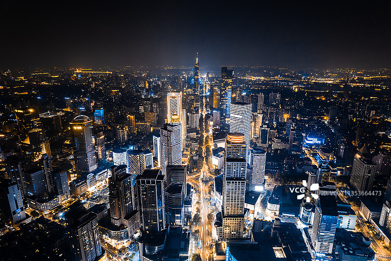 中国江苏南京中山路高楼城市天际线夜景航拍图片素材