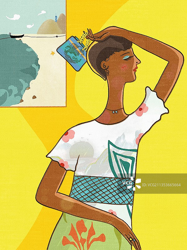 小众杂志时尚封面复古年轻活力美女女人写真封面插画图片素材