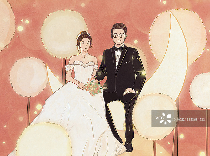 手绘梦幻婚礼插画图片素材