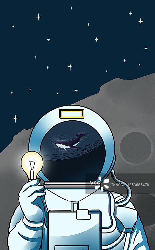 宇航员外太空月球手拿灯泡幻想知识海洋想象力科幻插画图片素材