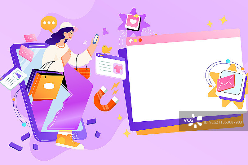 卡通购物节电商促销双十一双十二消费年终招商网购互联网矢量插画图片素材