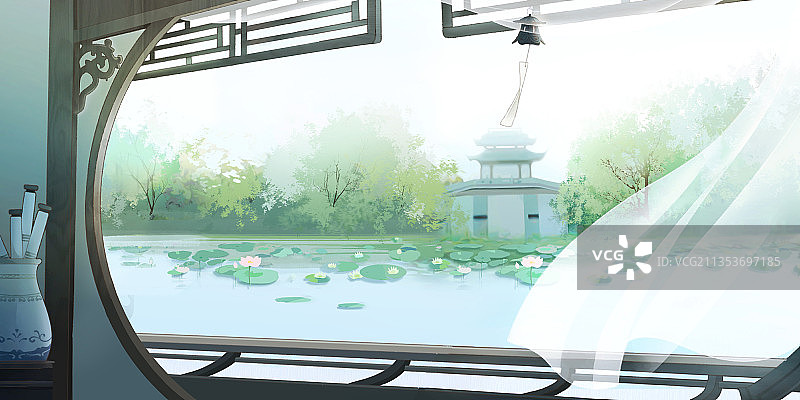 场景立绘临水画室图片素材