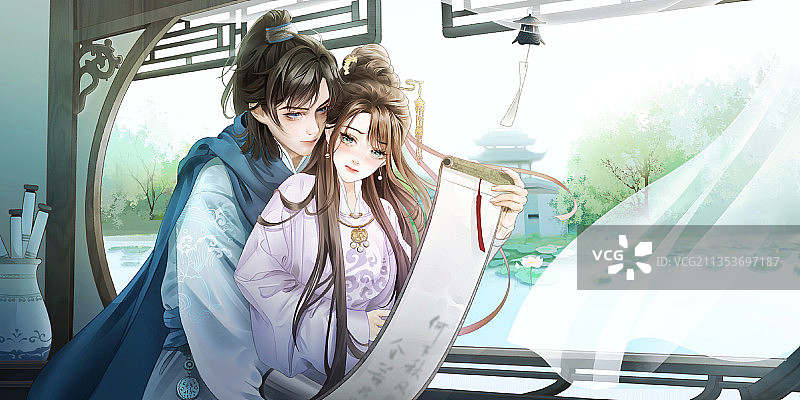 双人立绘画室传情图片素材