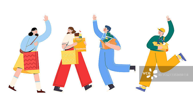年轻人快乐购物矢量人物插画元素图片素材