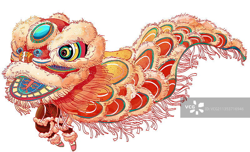 画友帮国潮新年红色舞狮热闹过大年插画海报图片素材