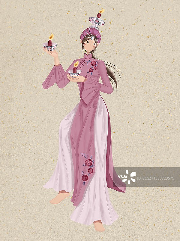 跳天灯的京族少女图片素材