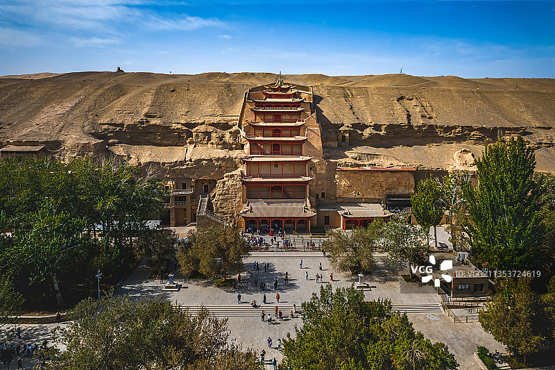 敦煌莫高窟历史文化壁纸传媒航拍高视角旅行户外商业风景甘肃酒泉图片素材