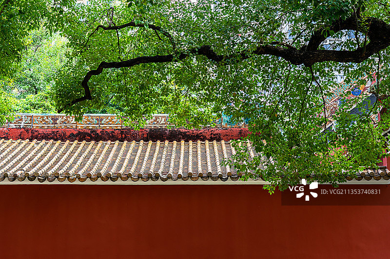 广州农讲所番禺学宫古建筑红墙特写图片素材