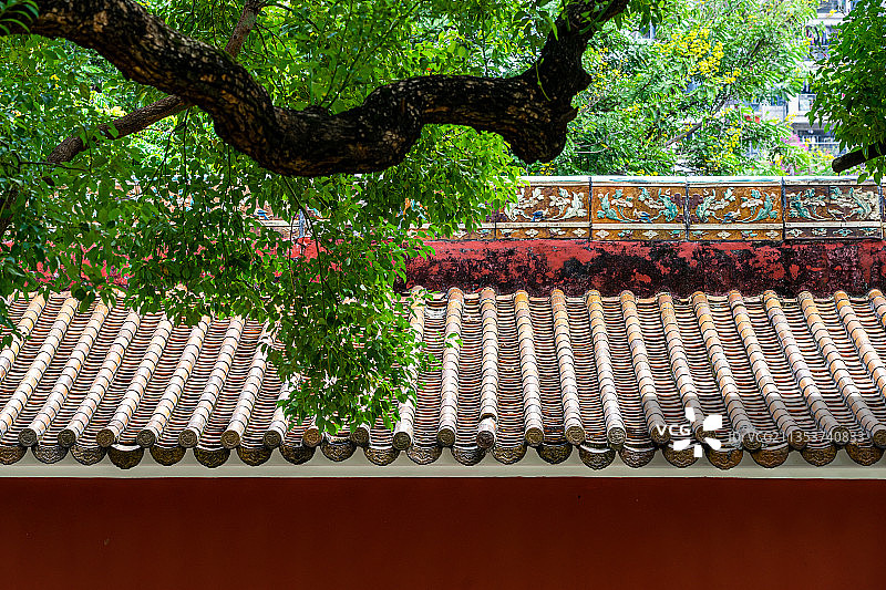 广州农讲所番禺学宫古建筑红墙特写图片素材