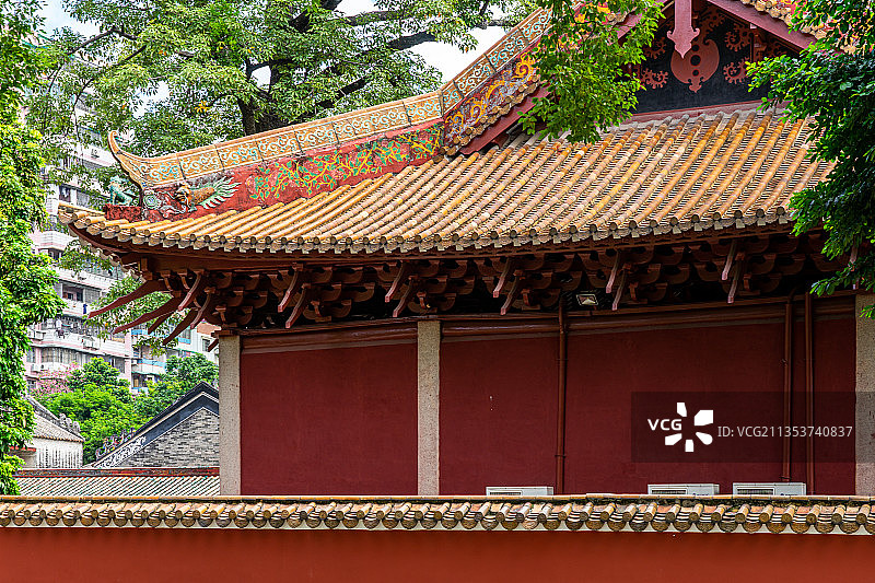 广州农讲所番禺学宫古建筑红墙特写图片素材