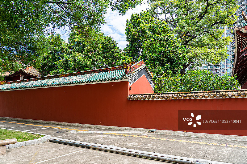广州农讲所番禺学宫古建筑红墙特写图片素材