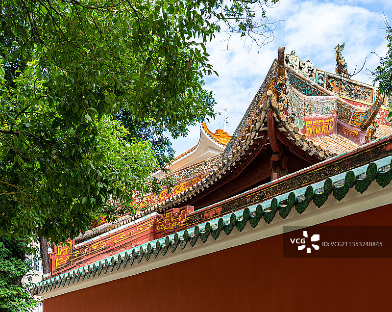 广州农讲所番禺学宫古建筑红墙特写图片素材