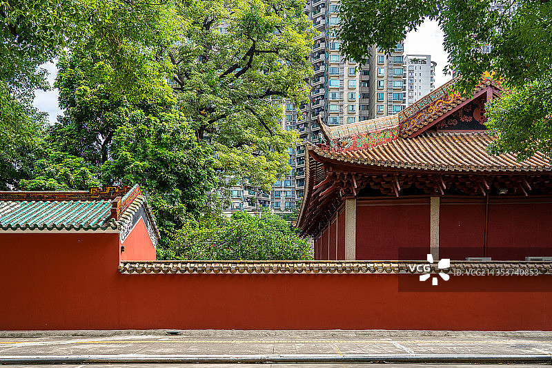 广州农讲所番禺学宫古建筑红墙特写图片素材
