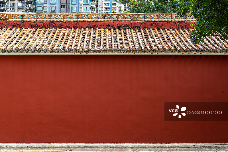 广州农讲所番禺学宫古建筑红墙特写图片素材