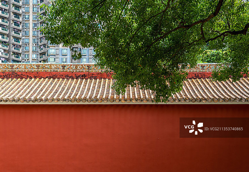 广州农讲所番禺学宫古建筑红墙特写图片素材