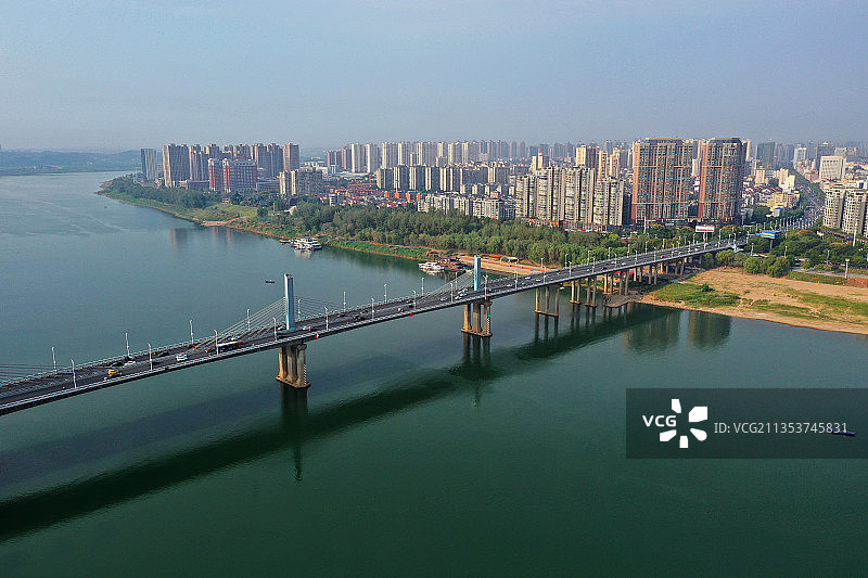 湖南省株洲市芦淞区湘江风光带分袂亭航拍图片素材