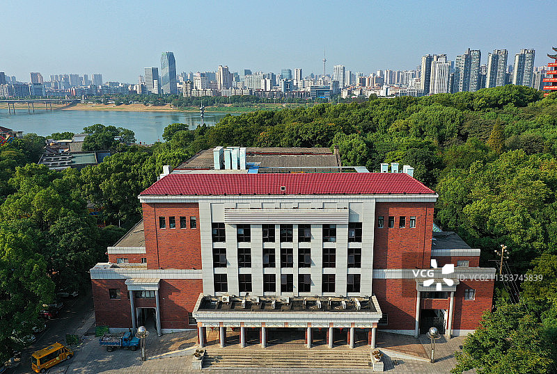 湖南省株洲市芦淞区神农公园神农阁环洲歌剧院航拍图片素材