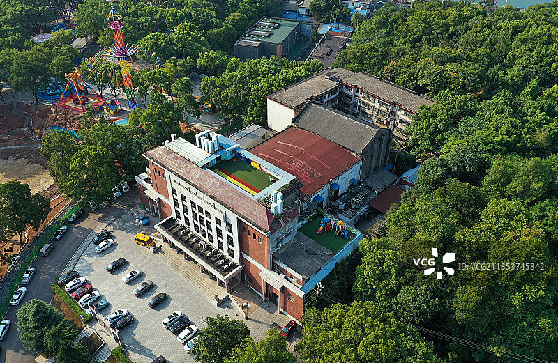 湖南省株洲市芦淞区神农公园神农阁环洲歌剧院航拍图片素材