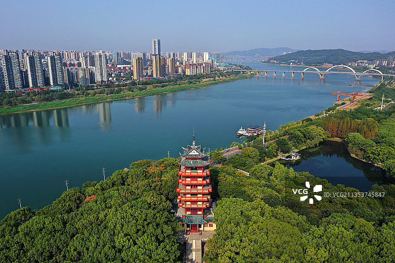 湖南省株洲市芦淞区神农公园神农阁环洲歌剧院航拍图片素材