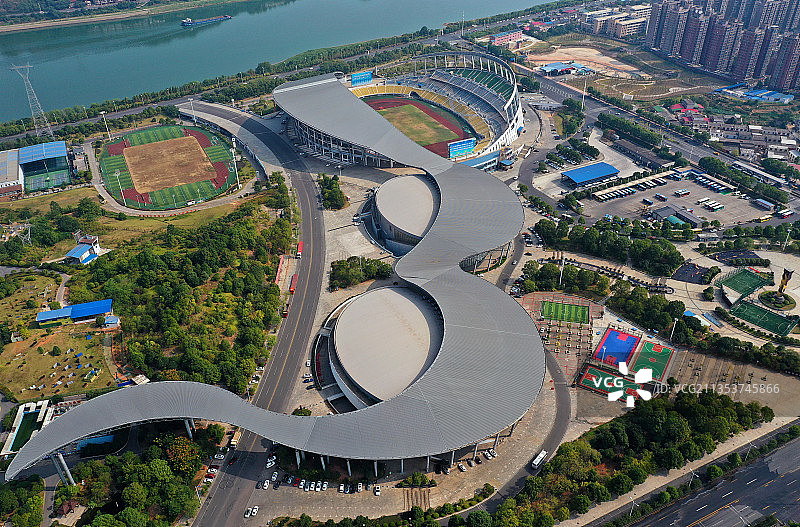 湖南省株洲市天元区奥林匹克公园株洲体育中心航拍图片素材