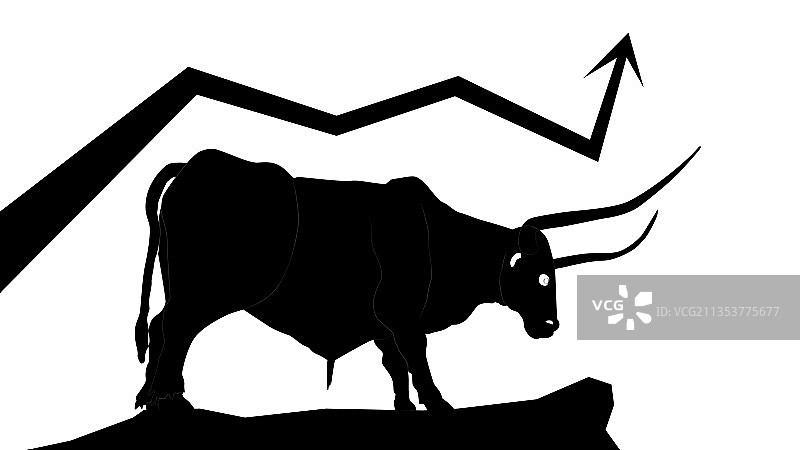 带上升趋势箭头的公牛轮廓图片素材