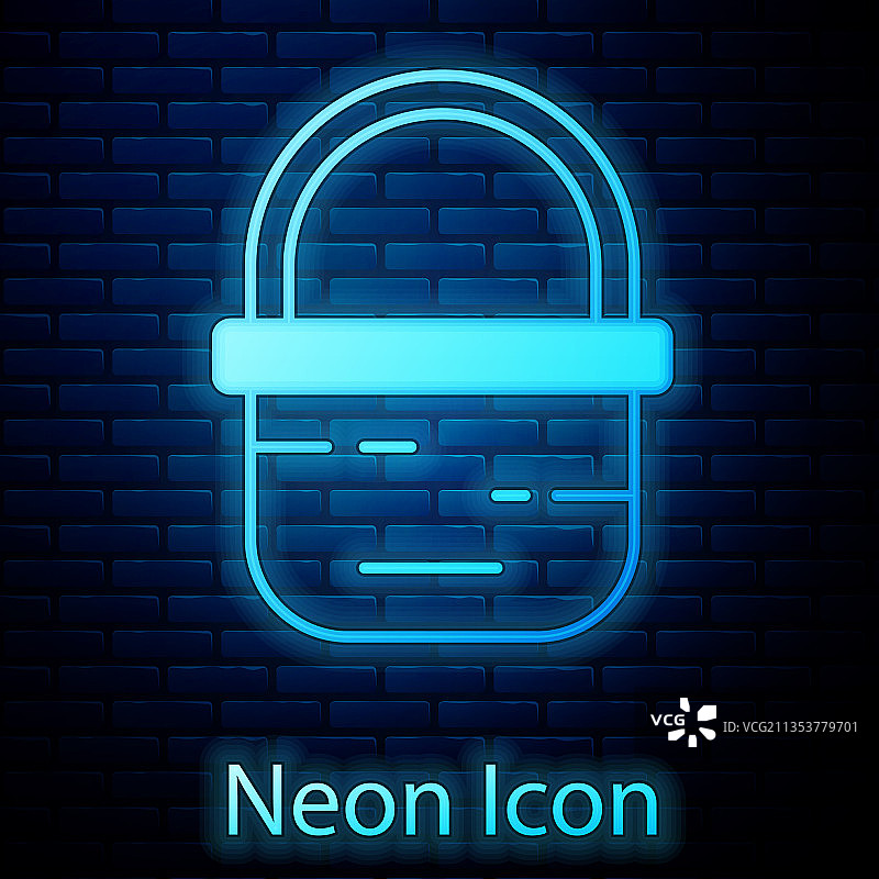 砖墙上发光的霓虹灯篮子图标图片素材