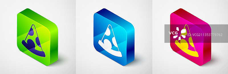 2.5D披萨切片图标，灰色背景图片素材