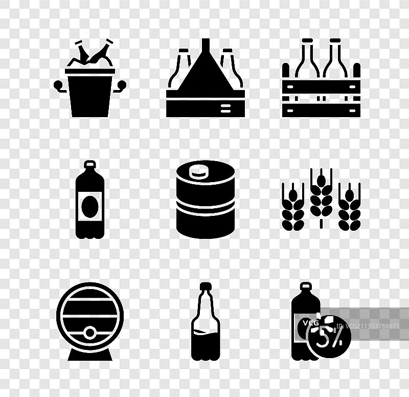 冰桶中的啤酒瓶套装图片素材