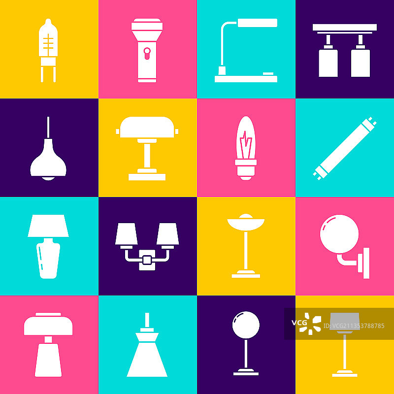 落地灯、壁灯和荧光桌组合图片素材