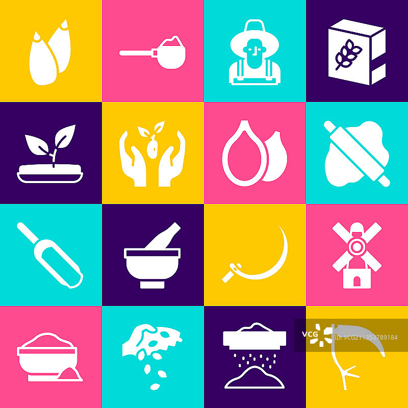 镰刀、风车、擀面杖和面团套装图片素材