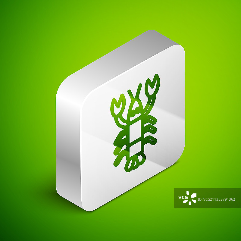 2.5D线条龙虾图标，绿色背景图片素材