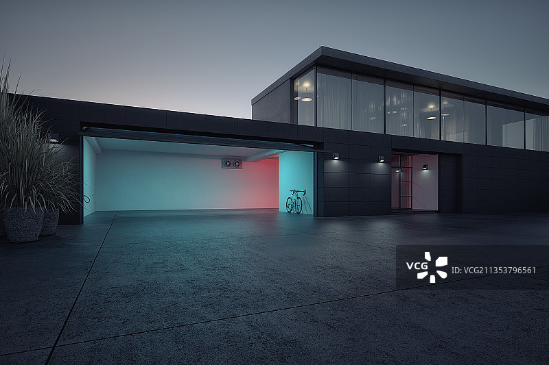 私人住宅上的双车位车库图片素材
