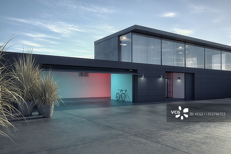 私人住宅上的双车位车库图片素材