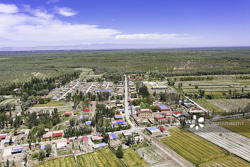 航拍新疆戈壁滩上的农田图片素材