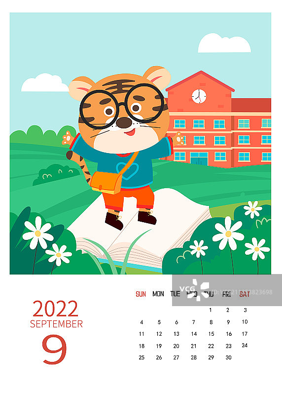 2022虎年日历9月份矢量插画图片素材