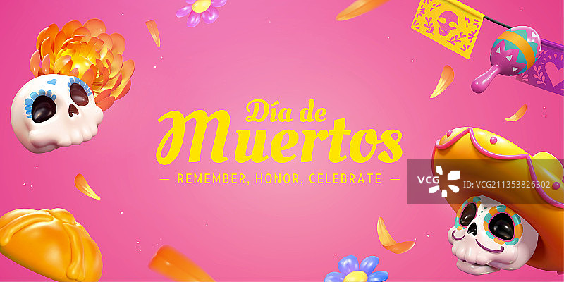 粉色亡灵节欢庆横幅图片素材