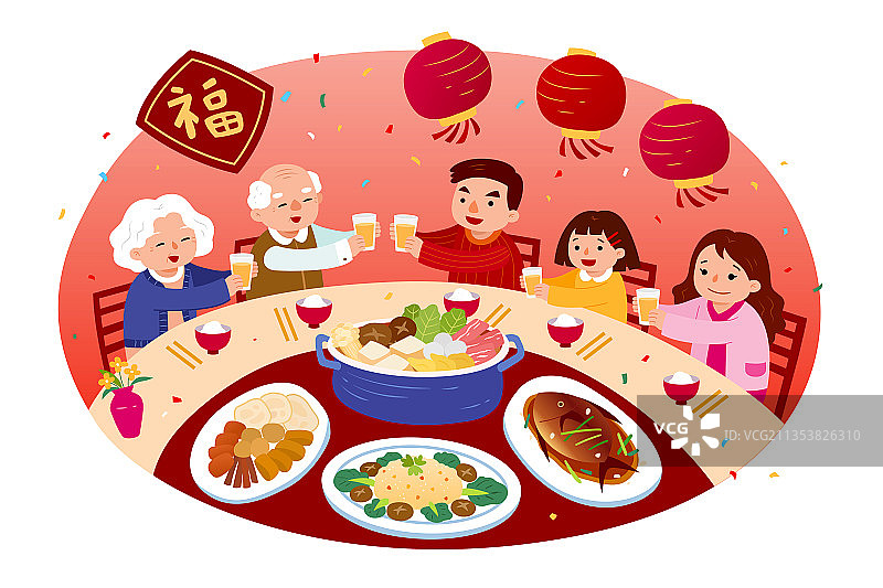 除夕夜与家人吃团圆饭图片素材