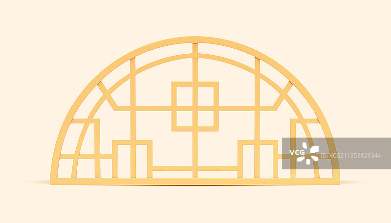 中式半圆铁艺金色屏风图片素材